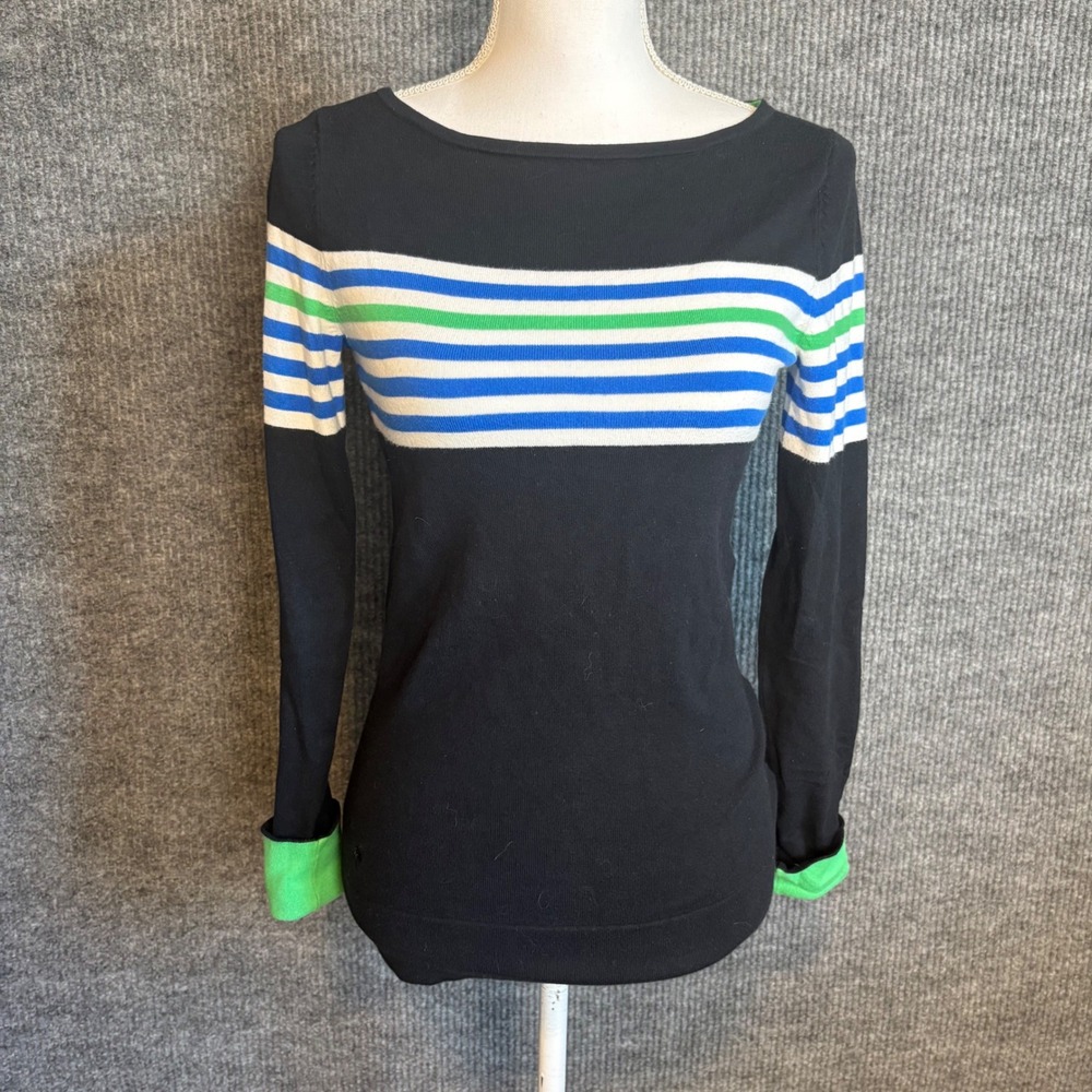 Lilly Pulitzer Black Blue Green Striped Sweater Womens S Preppy Nautical